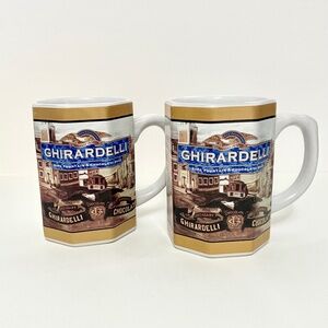 Ghirardelli Chocolate Company Set of 2 Coffee Hot Cocoa Mugs Ceramic Octagon
